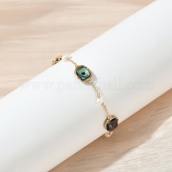 Rechteckige Gliederarmbänder aus Messing mit Abalone-Muschel&nbsp;KK-D301-02G