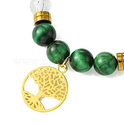Braccialetti elasticizzati con perline acriliche e occhio di tigre verde naturale tinto tondo da 10 mm&nbsp;BJEW-JB10581