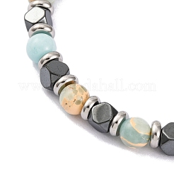 Armband aus synthetischem Shoushan-Stein und synthetischem Hämatit mit runden Perlen&nbsp;BJEW-P339-02P-07