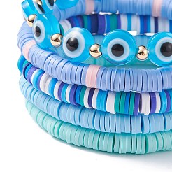 Set di braccialetti elastici con perline heishi in argilla polimerica 5 pz 5&nbsp;BJEW-JB07540-02