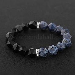 Bracciali elastici rotondi sfaccettati da uomo in onice nera naturale (tinta e riscaldata) e sodalite.&nbsp;WG80103-01