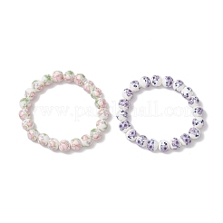 2 bracciale elastico in porcellana e ceramica con perline rotonde&nbsp;BJEW-JB12091