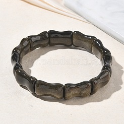 Bracelets extensibles en bambou et perles d'obsidienne dorée naturelle pour femmes et hommes&nbsp;BJEW-K304-01D