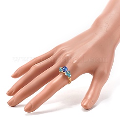 Anello per dito con perline di vetro sfaccettato placcato&nbsp;RJEW-TA00014-04