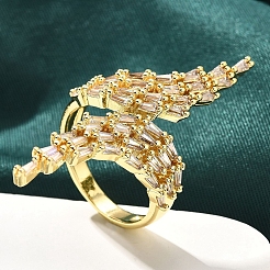 Gestellplattierung Messing Mikropflaster klare Zirkonia Manschettenfingerringe für Frauen&nbsp;RJEW-M028-32G-02