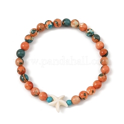 2 Stück 2 Farben Sommer Strand rund synthetisches Ozeanweiß Jade & Seestern gefärbtes türkis perlenbesetztes Stretch-Armband-Set&nbsp;BJEW-JB14185