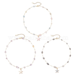 3 pz. 3 stili in ottone fatti a mano con pepite di morganite naturale&nbsp;NJEW-JN05366