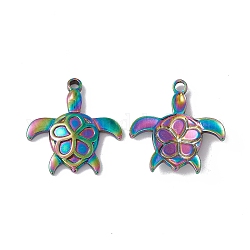 Ion Plating(IP) 304 Stainless Steel Pendants, Sea Turtle Charms, Rainbow Color, 26x24x4mm, Hole: 2mm