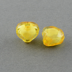 Transparent Acrylic Beads, Bead in Bead, Faceted, Heart, Goldenrod, 7x8x5mm, Hole: 2mm, about 3000pcs/500g