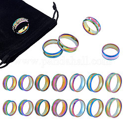 Unicraftale 14 anillo de núcleo en blanco de arco iris, tamaño 6-12, anillo ranurado de acero inoxidable con bolsas de terciopelo, anillo redondo vacío para incrustaciones de anillos, joyería, fabricación de alianzas de boda
