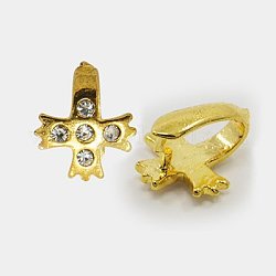 Brass Pinch Bails, with Rhinestone Beads, Greek Cross, Golden, 12x10x7mm, Pin: 1mm