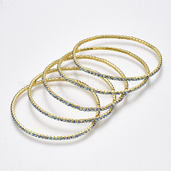 Brass Claw Chain Stretch Bracelets, with Rhinestone, AB Color Plated, Golden, Light Sapphire AB, 2 inch(5cm), 2mm
