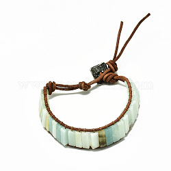 Cowhide Leather Cord Bracelets, with Rectangle Natural Flower Amazonite Beads and Alloy Findings, 9~11 inch(23~28cm)