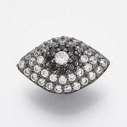 Messing Mikro ebnen Zirkonia Perlen, Auge, Transparent, Metallgrau, 19.5x12.5x9.5 mm, Bohrung: 2 mm