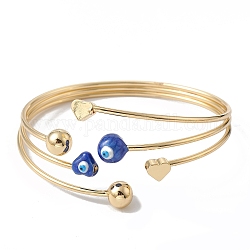 Bracelets manchette en laiton, bracelets mauvais œil en émail pour femme, véritable 18k plaqué or, bleu, diamètre intérieur: 2-1/4 pouce (5.7 cm)