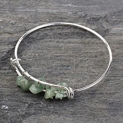 Посеребренной латуни браслеты, с естественной зеленый авантюрин, 64 мм