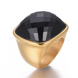 Ионное покрытие (ip) 304 кольцо на палец из нержавеющей стали, широкая полоса кольца, со стеклянными кабошонами , золотые, Размер 6~9, 16~19 мм