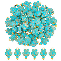 Arricraft 100шт окрашенные синтетические бирюзовые подвески, Подвески в виде черепахи с бусинами-проставками из сплава и шариковыми головками из золотой латуни, бирюзовые, 22x14.5x7.5 мм, отверстие : 1.4 мм