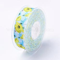 Polyester Ripsband, Blumenmuster, Gelb, 1 Zoll (25 mm), etwa 100 yards / Rolle (91.44 m / Rolle)