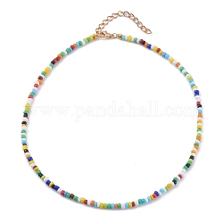 Colliers de perles de graines de verre de couleurs opaques rondes arc-en-ciel, avec alliage homard fermoirs pince, or, colorées, 15.07 pouce (38.5 cm)