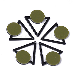 Pendenti in cellulosa acetato (resina), triangolo con rotonda e piatta, oliva, 42.5x37x4mm, Foro: 1.5 mm