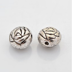 Tibetan Style Alloy Beads, Lead Free & Cadmium Free, Flower, Antique Silver, 10x8mm, Hole: 1.5mm