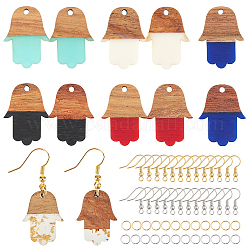 Olycraft DIY Dangle Earring Making Kits, Including Resin & Wood Pendants, Brass Earring Hooks & Jump Rings, Hand/Hand of Fatima/Hand of Miriam, Mixed Color, Pendants: 25x18.5x3mm, Hole: 2mm, 6 colors, 2pcs/color, 12pcs/box