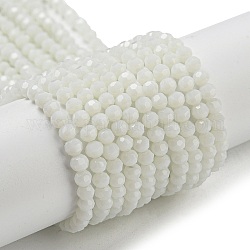 Supports de perles de verre opaques, facetté (32 facettes), ronde, blanc, 3~3.5mm, Trou: 0.6mm, Environ 174~175 pcs/chapelet, 21.18''~21.34'' (53.8~54.2 cm)