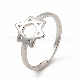 304 регулируемое кольцо в виде звезды Давида из нержавеющей стали для женщин, цвет нержавеющей стали, размер США 6 (16.5 мм)