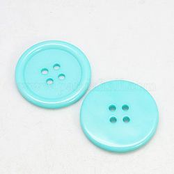 Resin Buttons, Dyed, Flat Round, Cyan, 16x3mm, Hole: 2mm, 395pcs/bag