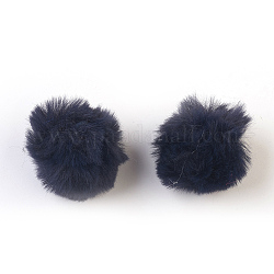 Handgemachte künstliche Kaninchenfell Pom Pom Ball bedeckt Anhänger, Fuzzy Bunny Haarballen, mit elastischer Faser, Preußischblau, 30~40 mm, Bohrung: 2x4 mm