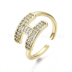 Brass Micro Pave Clear Cubic Zirconia Cuff Rings, Open Rings, Nickel Free, Letter I, Real 16K Gold Plated, Inner Diameter: 17mm