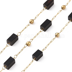 Chaînes de perles rectangulaires en agate noire naturelle, avec les accessoires en acier inoxydable d'or 304, non soudée, 4~4.5x2~2.5x2~2.5mm, environ 3.28 pied (1 m)/boîte