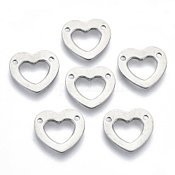 201 Stainless Steel Charms, Cut-Out, Laser Cut, Hollow, Heart, Stainless Steel Color, 11x12x1mm, Hole: 1.2mm