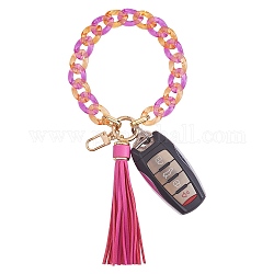 Porte-clés bracelet à maillons de chaîne, porte-clés pompon bracelet acrylique, avec les accessoires en alliage, cerise, 28 cm