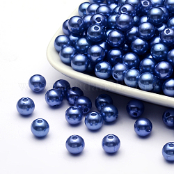Perline acrilico perla imitato, tinto, tondo, blu royal, 8x7.5mm, Foro: 2 mm, circa 1900pcs/libbra