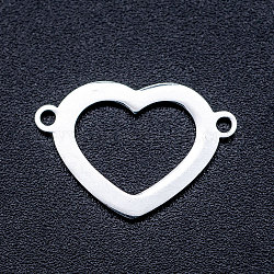 Conectores de enlaces de acero inoxidable 201, corazón, color acero inoxidable, 12.5x18x1mm, agujero: 1.2 mm