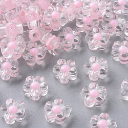 Abalorios de acrílico transparentes, talón en grano, flor, rosa, 12x12.5x6mm, agujero: 2.5 mm