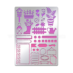 Custom Garden Diary Stainless Steel Cutting Dies Stencils, for DIY Scrapbooking/Photo Album, Decorative Embossing, Matte Stainless Steel Color, Flower Pattern, 19x14cm