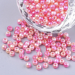 Cuentas de perlas de imitación de plástico ABS del arco iris, gradiente de perlas de sirena, redondo, color de rosa caliente, 3x2.5mm, agujero: 1 mm, aproximamente 50000 unidades / 500 g