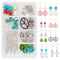 SUNNYCLUE DIY Peace Theme Earring Making Kits, Including Peace Sign & Star & Rondelle Synthetic Turquoise Beads, Alloy Pendants, Iron Pin Findings, Brass Earring Hooks, Mixed Color, Total: 104pcs/box