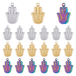 DICOSMETIC 18Pcs 3 Colors 201 Stainless Steel Pendants, Hamsa Hand/Hand of Miriam, Mixed Color, 23.5x15.5x3.5mm, Hole: 1.4mm, 6pcs/color