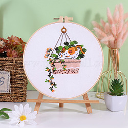 花のDIY刺繍キット  プリント生地を含む  刺繍糸と針  刺繍フープ  オレンジ  200mm