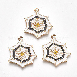 Alloy Pendants, Cadmium Free & Lead Free, with Enamel, Spider Web, Light Gold, White, 27x23x3mm, Hole: 1mm
