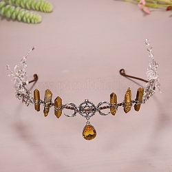 Élastiques à cheveux en métal triple lune, Cerceau de cheveux enveloppé de quartz naturel pour accessoires de cheveux de couronne de mariée, verge d'or, 450mm