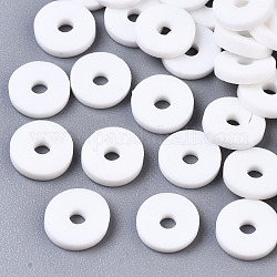 Umweltfreundliche handgemachte Fimo-Perlen, für DIY Schmuck Bastelbedarf, Disc / Flachrund, heishi Perlen, weiß, 4x1 mm, Bohrung: 1 mm, ca. 10000 Stk. / Beutel