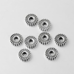Séparateurs perles en alliage de style tibétain, plat rond, argent antique, 6x1.5mm, Trou: 1.5mm