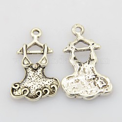 Antique Silver Color Alloy Dress Pendants, Lead Free and Cadmium Free, about 28mm long, 17mm wide, 3mm thick, hole: 2mm