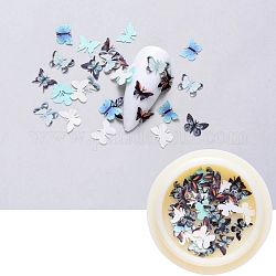 Бумажные кабошоны, украшения для ногтей, реалистичная бабочка, голубой, 4~8x5~10x0.1 мм, Около 50 шт / коробка
