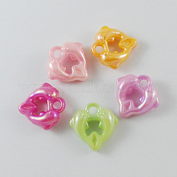 Opaque Acrylic Pendants, AB Color, Mixed Color, Dolphins, Mixed Color, 16x16x4mm, Hole: 3mm, about 950pcs/500g